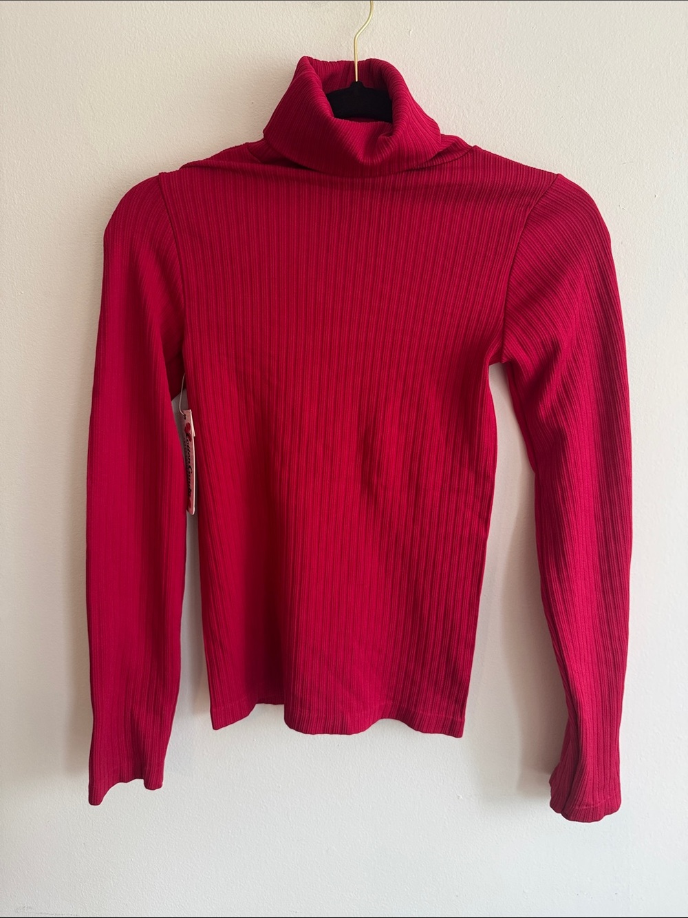 Cotton Candy Ribbed Turtleneck Long Sleeve Top - Red